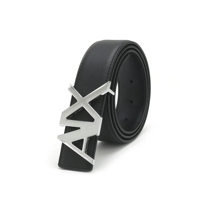 حزام جلد 3.8 سم للرجال مع مشبك حروف، حزام نمط شخصي، حبوب ناعمة ومزخرفة، إكسسوار كاجوال عصري