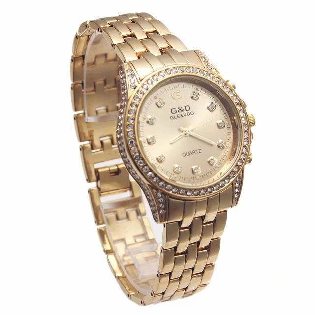 Ladies watch gold luxury diamond plated quartz watch Europe and America men's watch