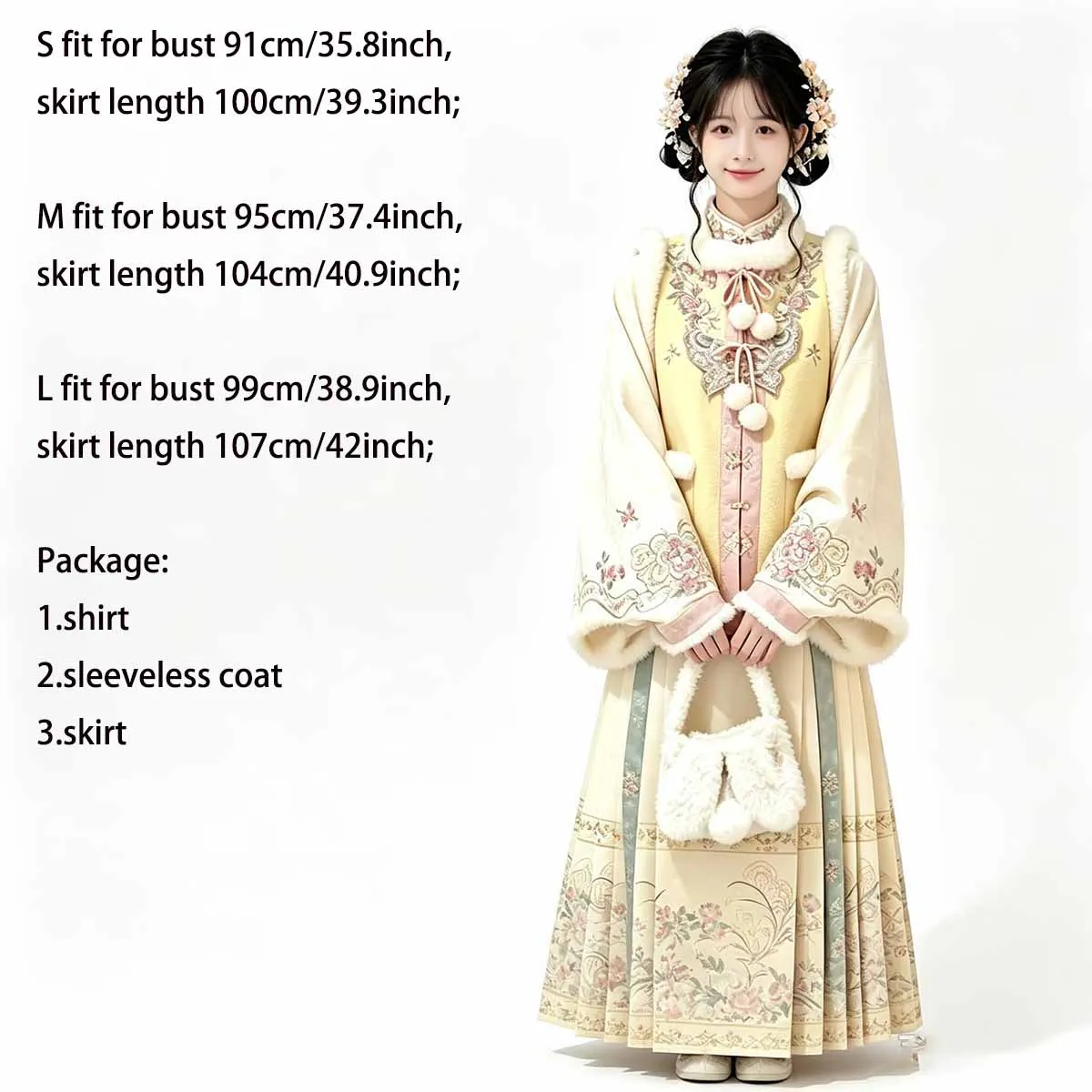Winter Ming Style Hanfu Yellow Embroidery Outfit Traditional Chinese Costume New Year Costume halloween cosplay costume
