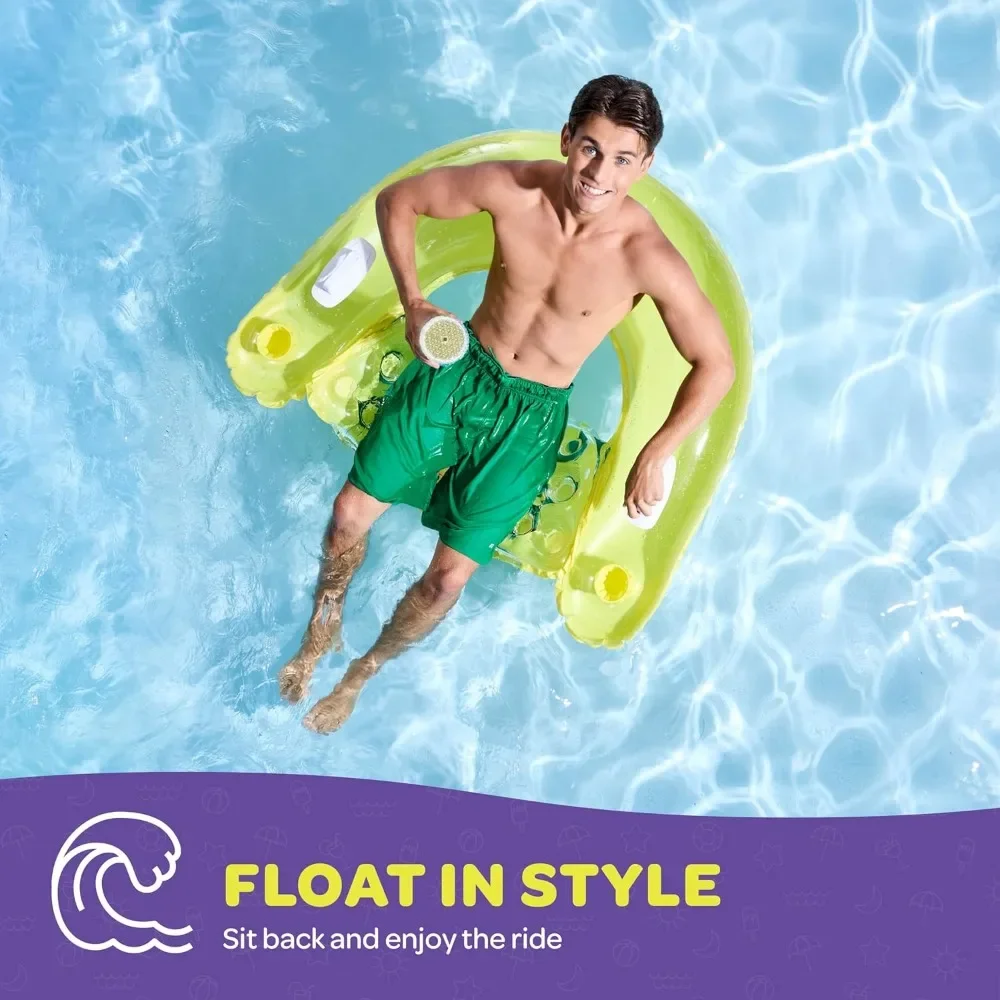 Flotadores de piscina para adultos, silla inflable con portavasos y asas, flotadores de piscina coloridos felices, flotador de piscina viene