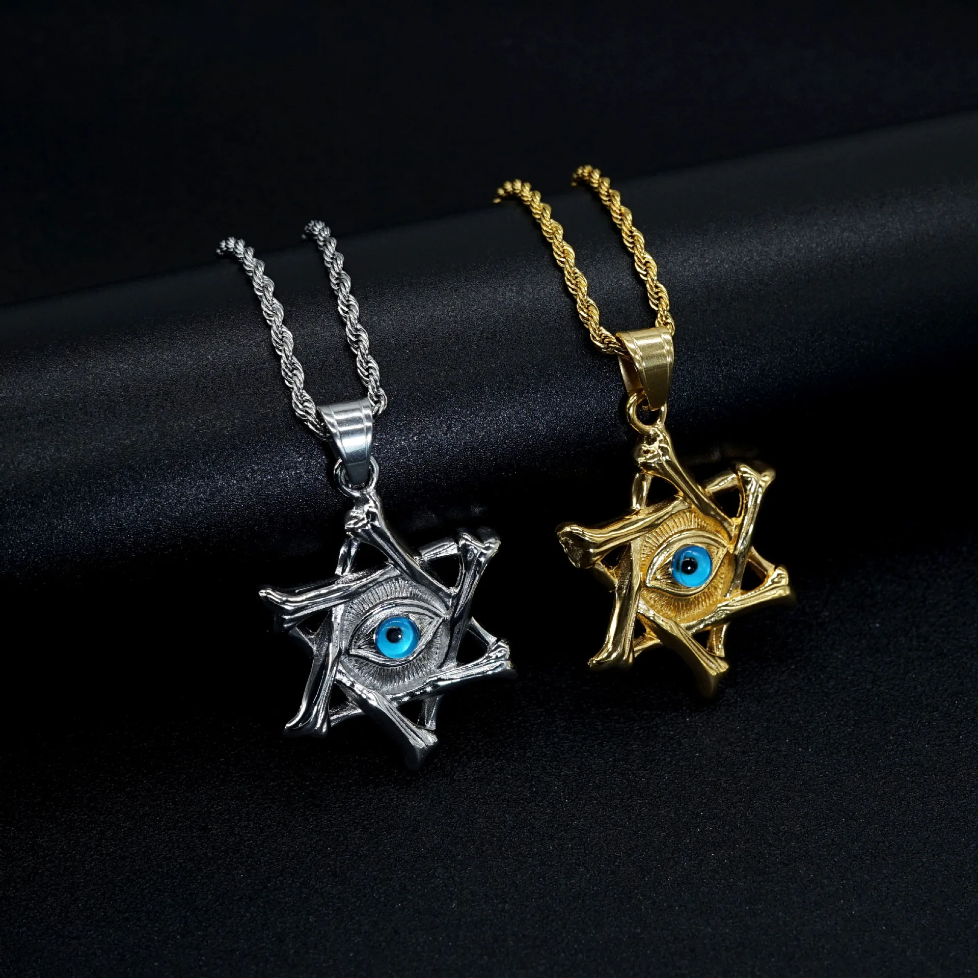 New Vintage Hexagram Pendant Necklace Men Fashion Stainless Steel eyes Necklace For Men Jewelry Gift