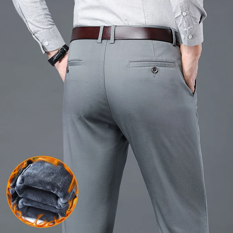 

Winter Warm Fleece Men's Suit Pants Men Cotton Business Thick Solid Color Outdoors Casual Formal Trousers Male Plus Size 38 40