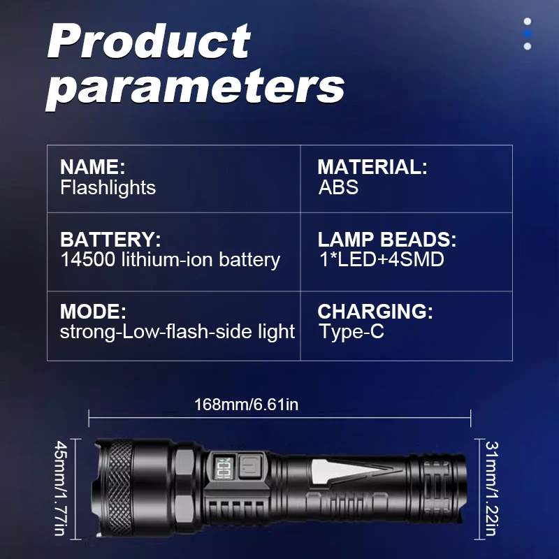 New Super Bright Light Charging Outdoor Campers Portable Multi-Functional Digital Display Strong Light Long-Range Flashlight