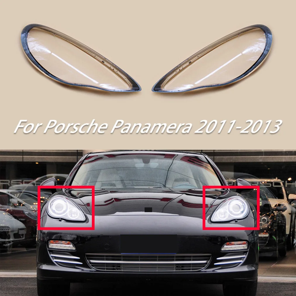 

Fit For Porsche Panamera 2011-2013 Headlight Lens Lampshade Cover Transparent Shell Black Edge