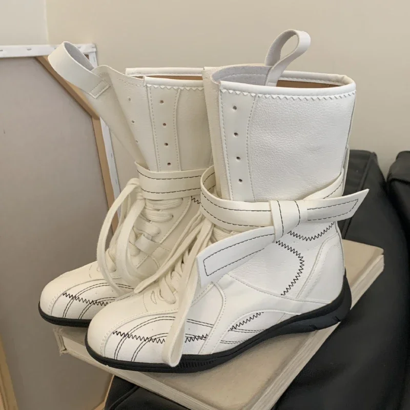 

New Autumn Winter Fashion Ankle Boot Female Lncreased Internal Brand Short Boots Ladies Retro Lace-up Designer Women Boots