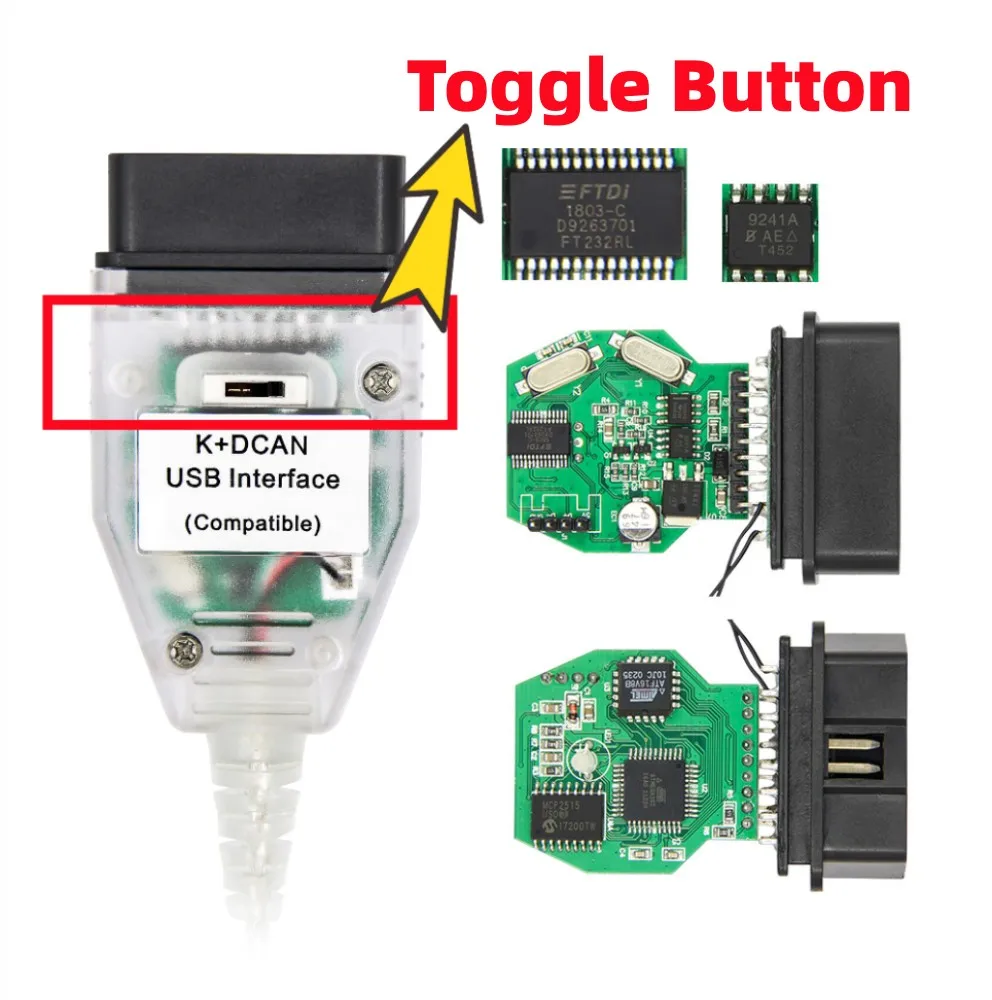 New 20 Pin For BMW K+DCAN FTDI FT232RL with Switch K DCAN K CAN OBD 2 OBD2 For BMW Car Diagnostic Auto Tools K-line K Line Cable