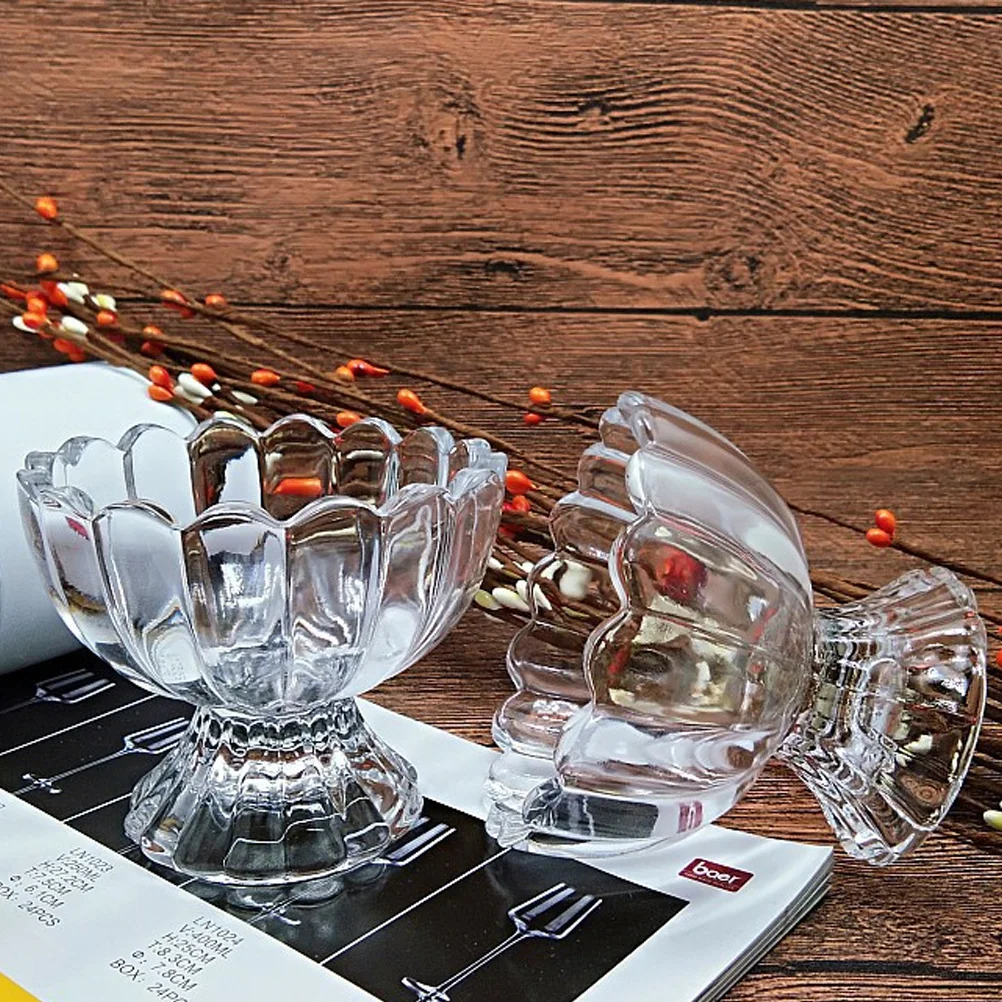

1Pcs Lotus Glass Dessert Cup Thick Transparent Glass Ice Cream Sundae Pudding Salad Bowl Container Salad Bowl Ice Cream Cup