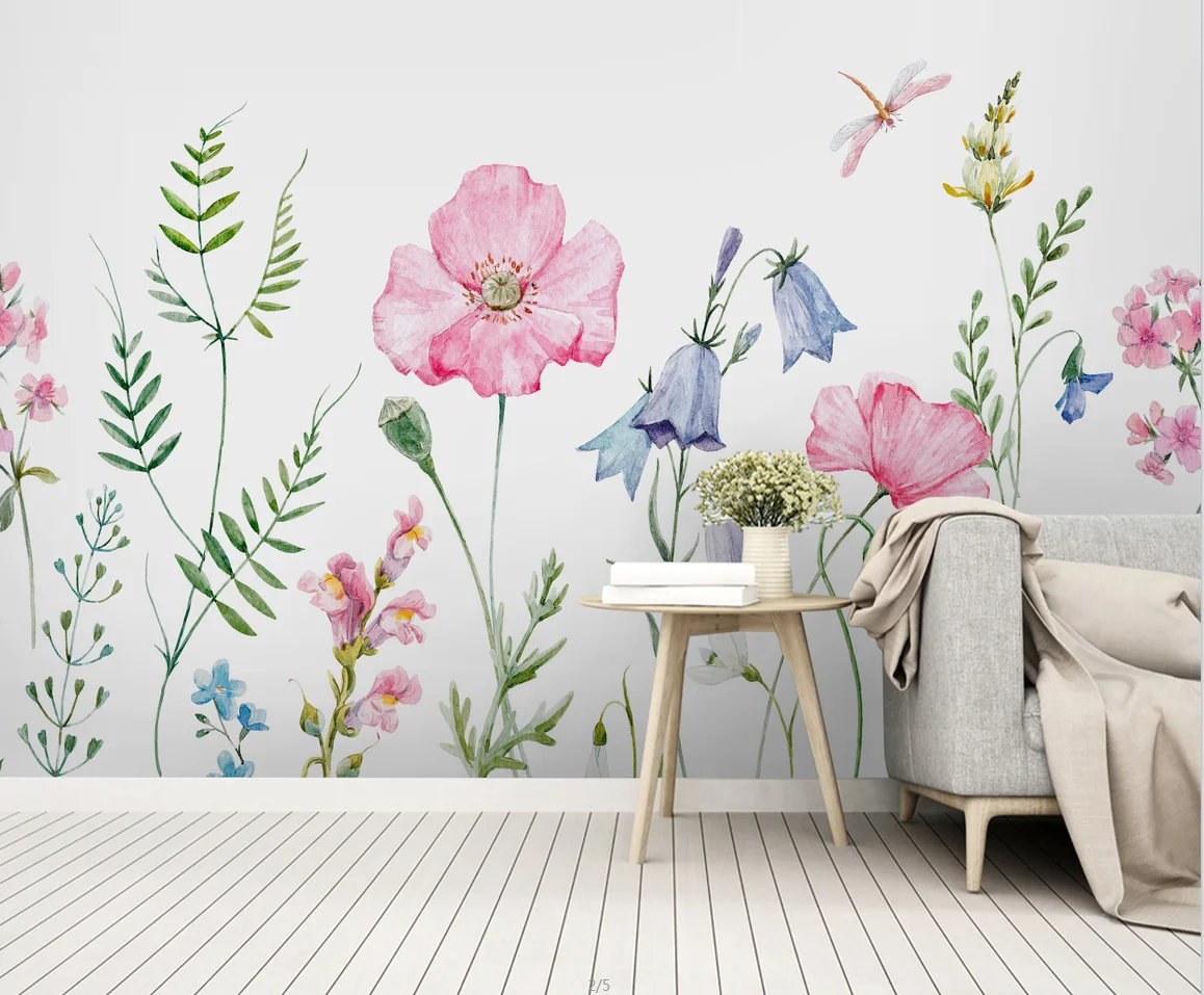 

Self-adhesive material relief mural wallpaper watercolor flower leaves wall living room custom photo wall paper home decor