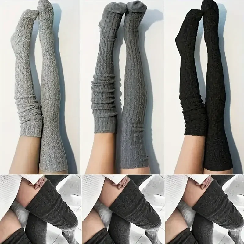 

1 Pair Thigh-High Warm Soft Comfortable Extra Long Socks - All-Season Solid Color for Travel,Outdoor Sports & Casual Wear