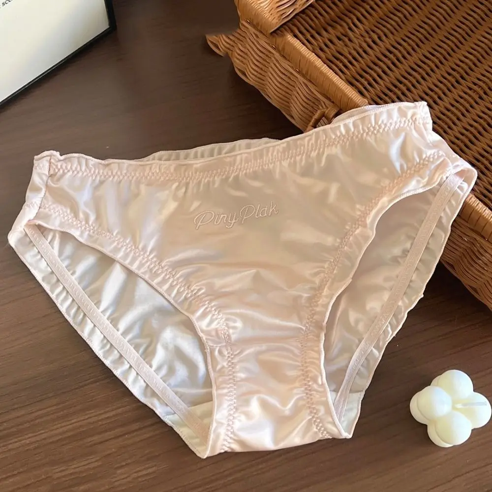 Crystal Letter Ruffle Satin Panties Seamless Underwear Rhinestone Briefs Solid Color Women Lingeries Women's Underpants Lady