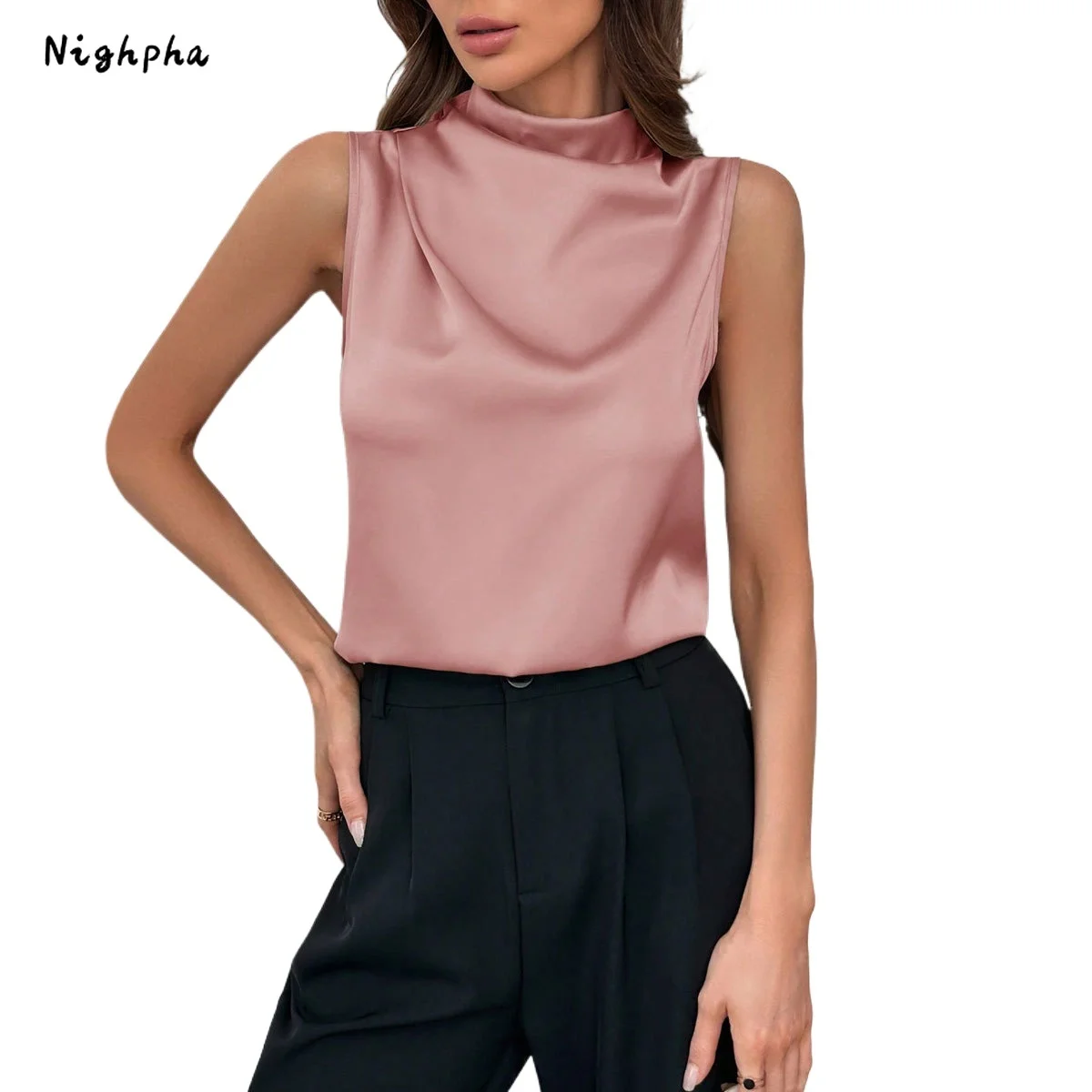 

Nighpha Women's Summer Satin Tank Tops Loose Sleeveless Solid Color Shirt Blouse Basic Casual Top