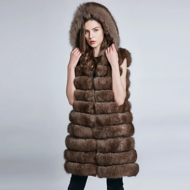 

Fox Fur Hooded Fur Jacket with Warm Fur Integrated Vest for Women's Long Detachable Autumn and Winter