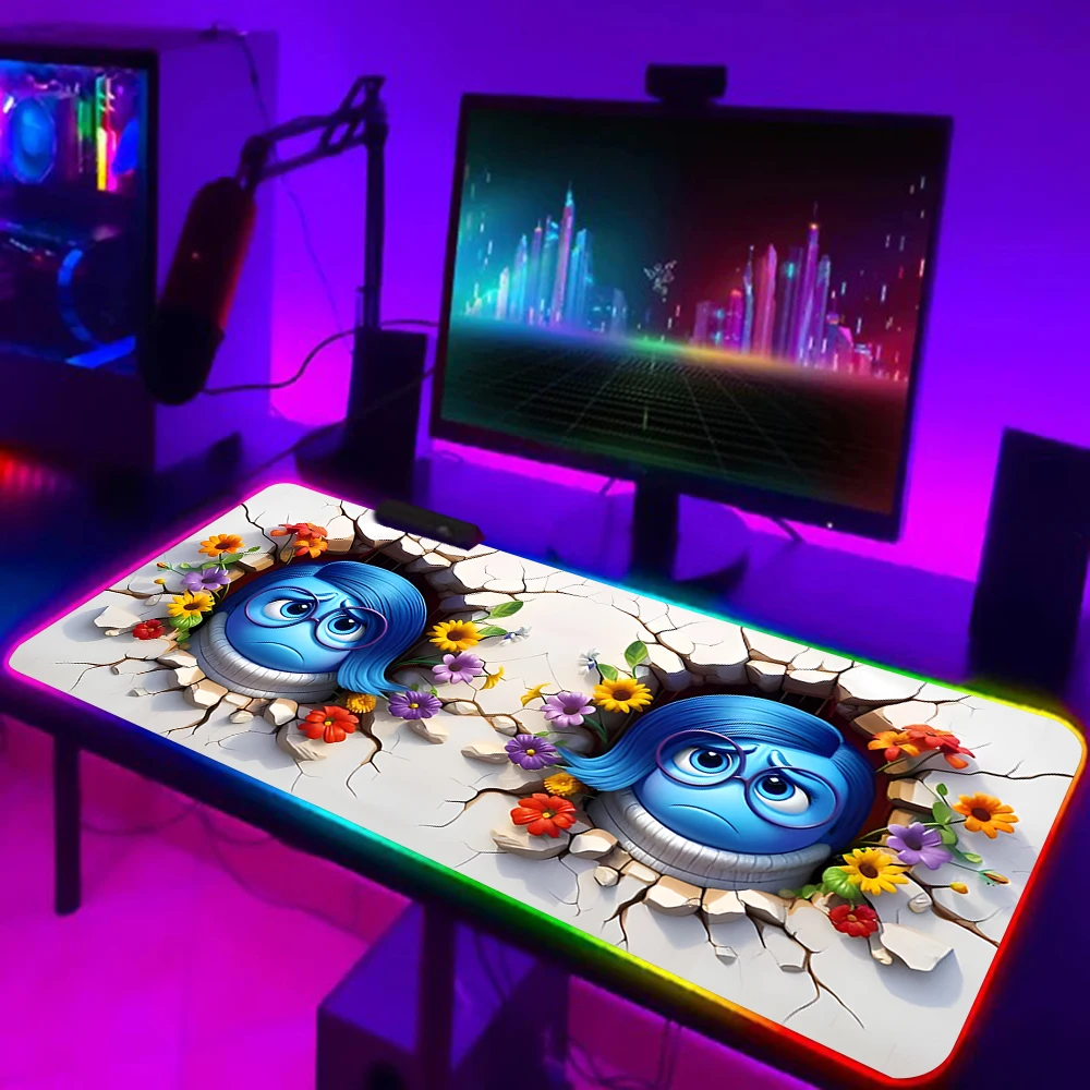 Inside Out 2 RGB Pc Gamer Keyboard Mouse Pad Mousepad LED Glowing Mouse Mats Rubber Gaming Computer Mausepad