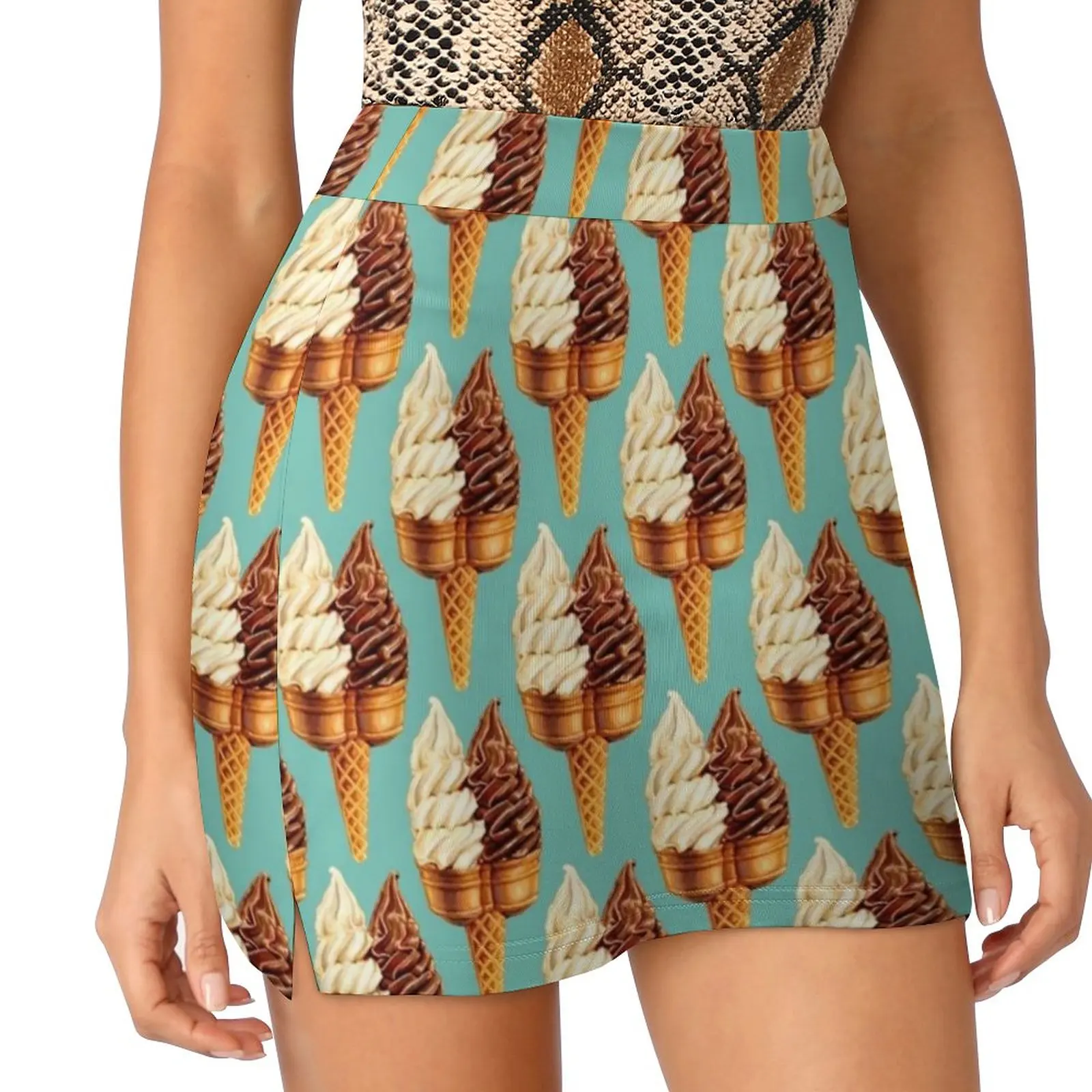 Twin Cone Pattern-Teal Women's skirt Mini Skirts A Line Skirt With Hide Pocket Ice Cream Food Summer Retro Kitsch Cute Kawaii