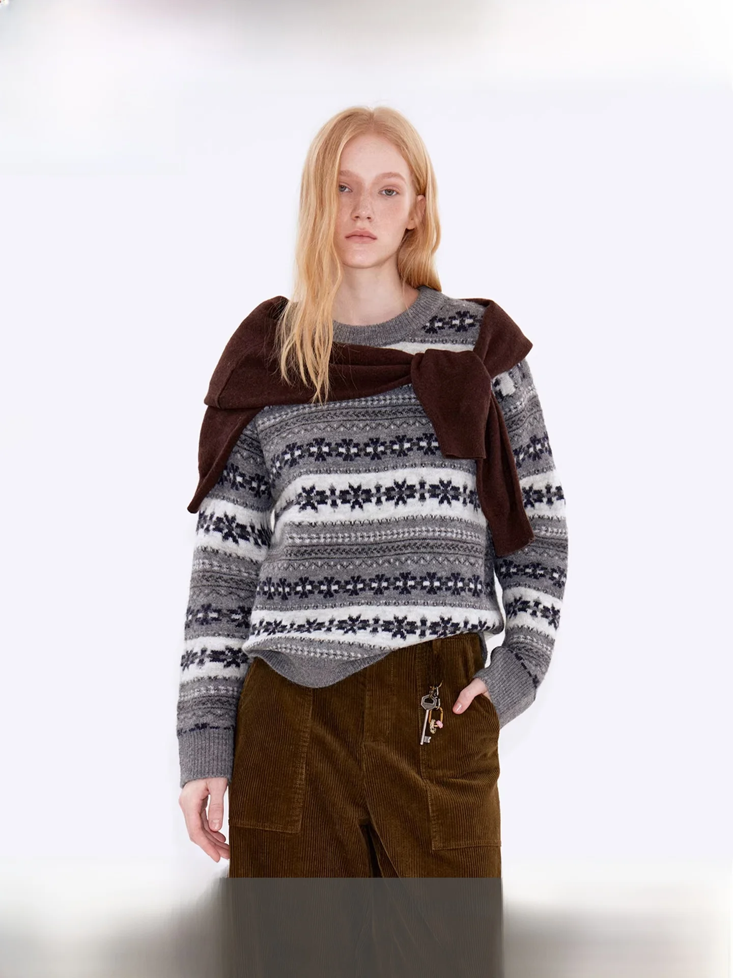 

Fano Casual Loose Fit Wool Blend Sweater with Fair Isle Motif And adient Color Blo Design Soft Nylon And Camel Hair