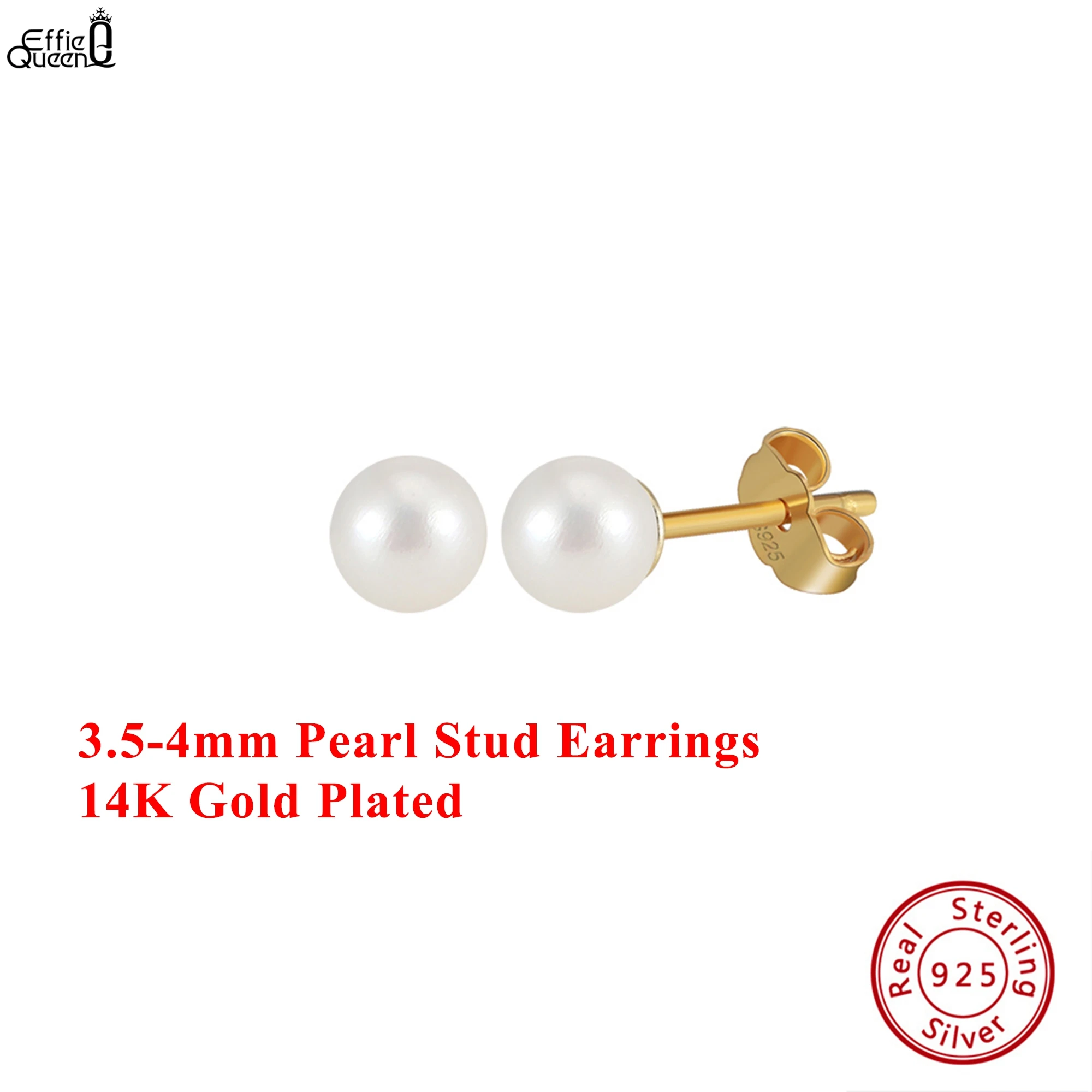 

Effie Queen, 100% чистое серебро 925 пробы, золото 14 карат, 3,5-6,5 мм, круглые серьги-гвоздики с жемчугом, простые украшения для женщин, подарок на банкетную вечеринку GPE105