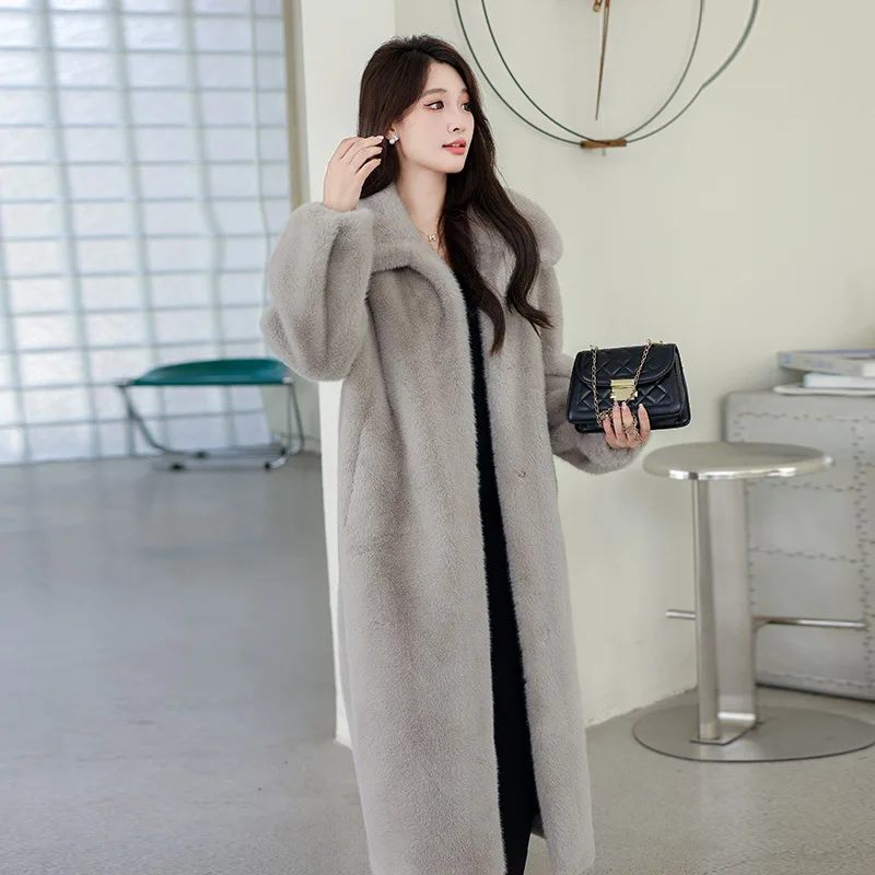

Women Faux Fur Long Coats Thick Jackets Turn Down Collar Coat Y2k Streetwear Jacket Elegant Work Outerwear Autumn Winter 2025