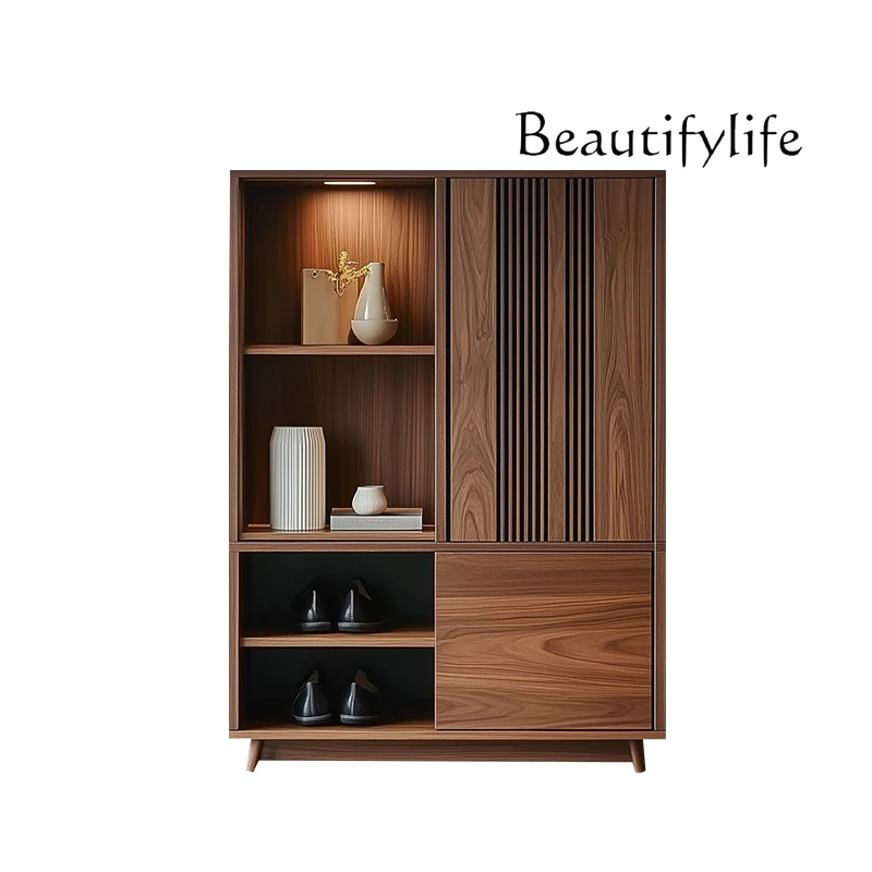 

Nordic high-grade solid wood integrated storage cabinet at the entrance, storage cabinet against the wall, decorative cabinet