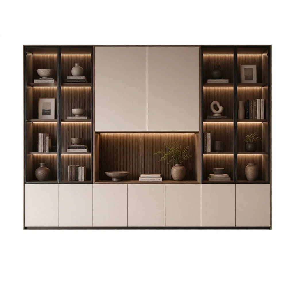 js-Modern Minimalist Integrated Desk Bookcase Custom Closed Cabinets Open Shelves Quiet Home Office Living Room Hotel Storage