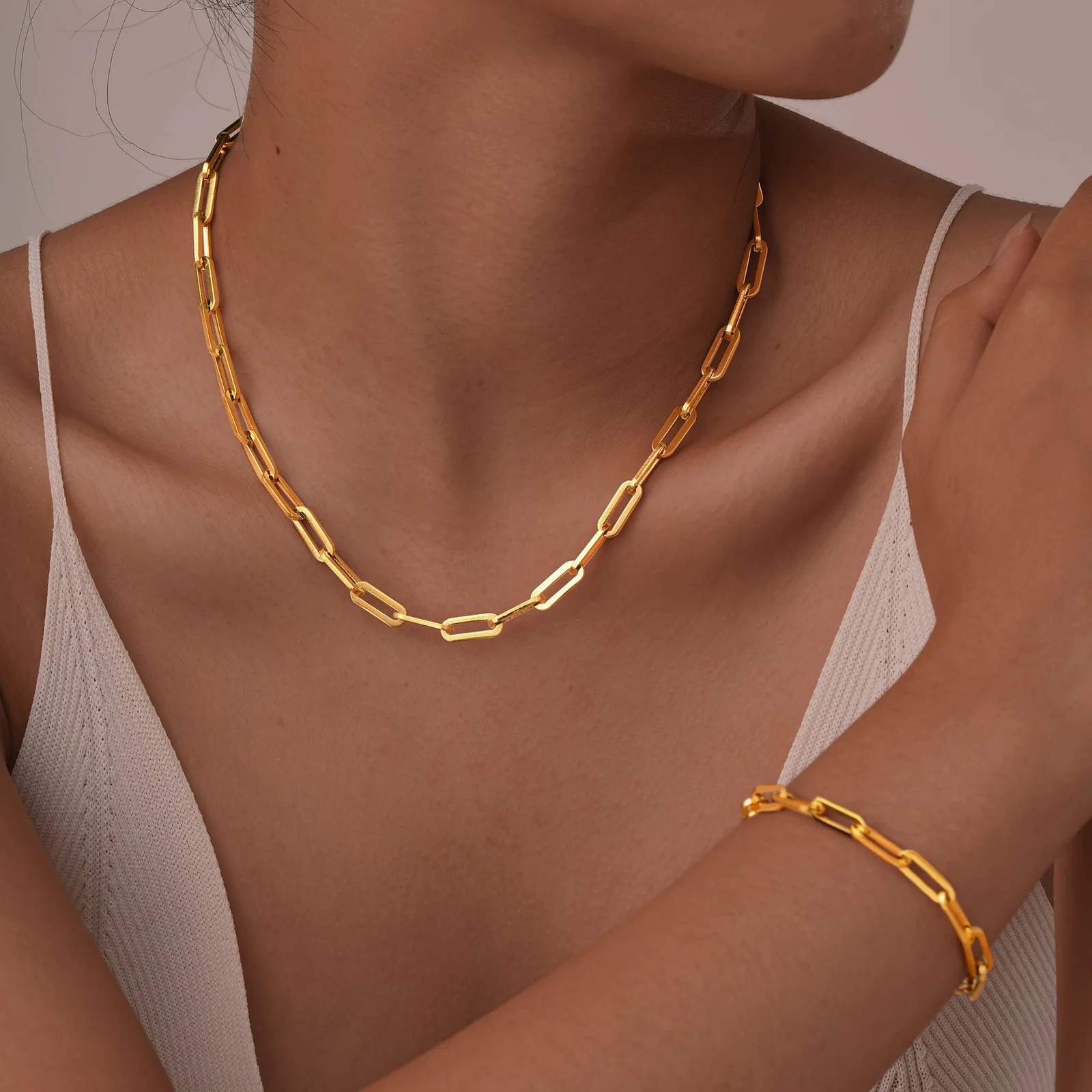 

Ожерелье из титановой стали с 8K золотым покрытием, женская цепочка на ключицу, длинная универсальная модная бижутерия