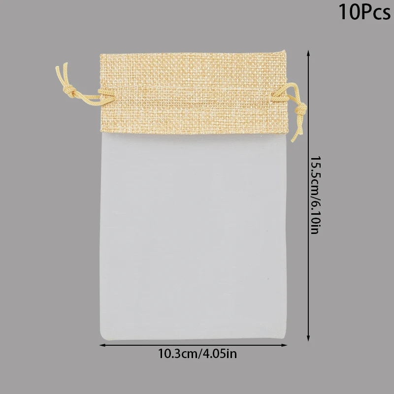 10pcs Linen Burlap Wedding Gift Organza Bags Drawstring Pocket Jute Pouch Packaging Bag For Wedding Favors Party Jewelry Pouches