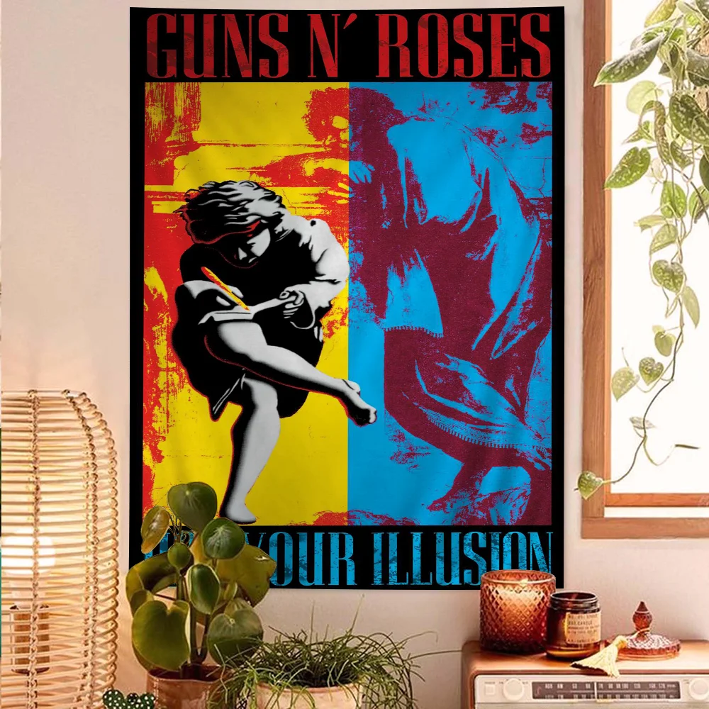 

Guns N Roses Rock Band Printed Large Wall Tapestry Indian Buddha Wall Decoration Witchcraft Bohemian Hippie Decor Blanket