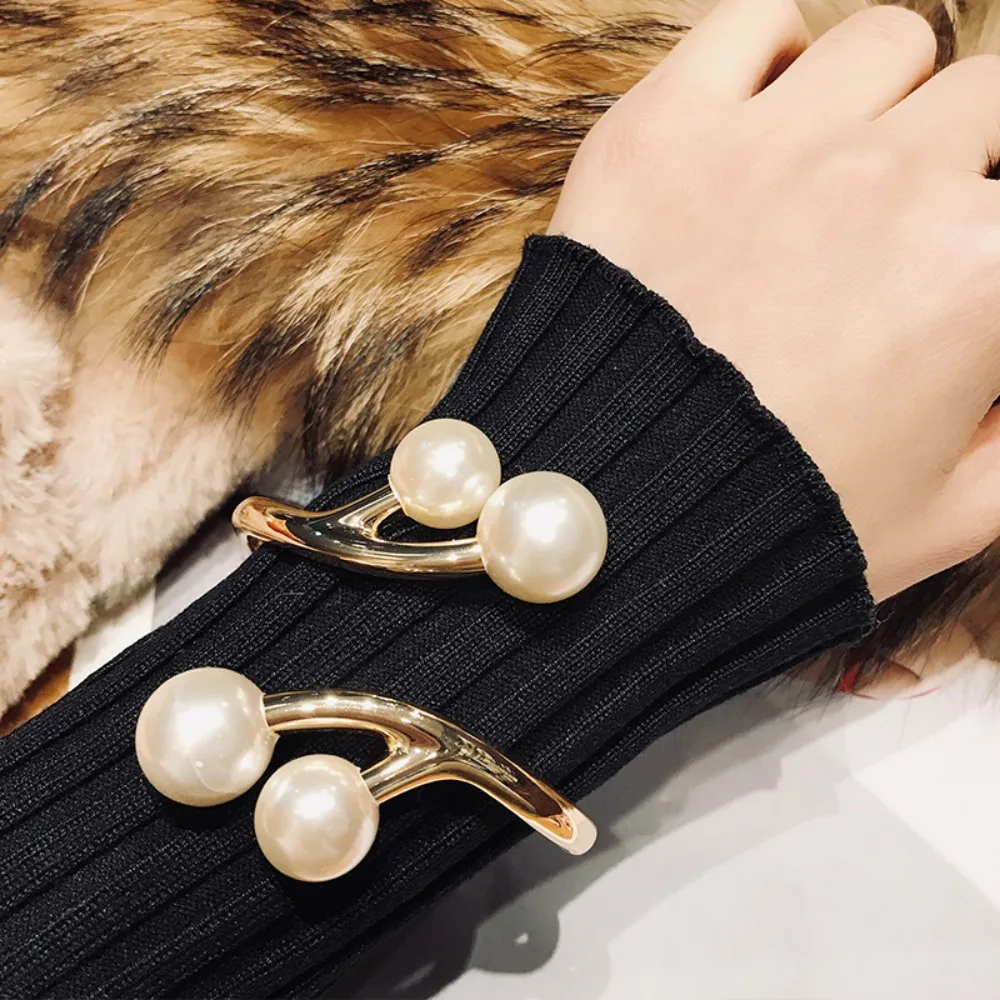 Fashion Metal Wide Cuff Bangles Gold Decoration Pearl Geometric Bracelet Accessories Jewelry Curtain Buckle Girls
