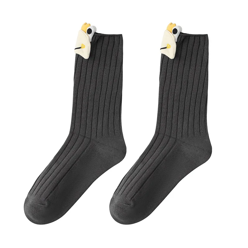 Women Cotton Socks Cute Cartoon Frog Middle Tube Casual Autumn Winter Breathable Socks Kawaii Solid Color Harajuku Female Socks image 6
