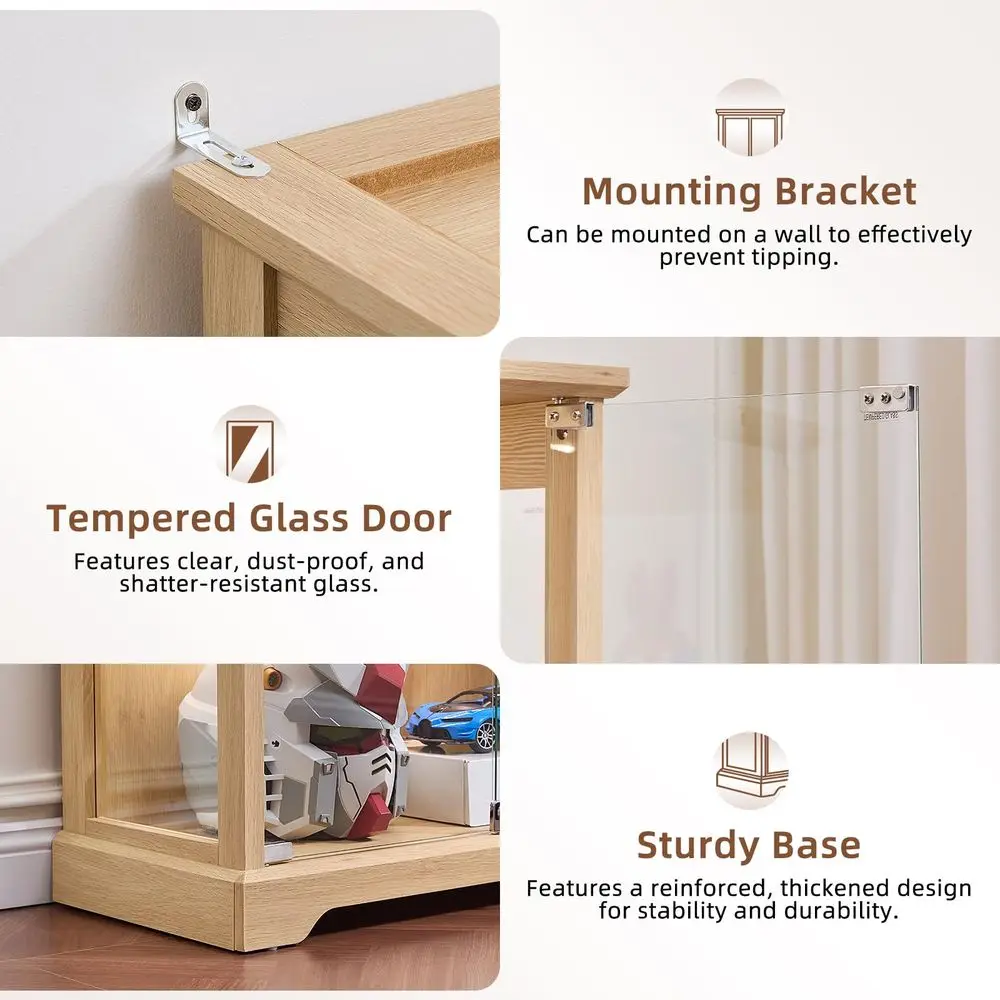 Farmhouse Glass Display Cabinet with Doors, Wooden Curio Cabinet for Collectibles with 3Color LED MotionSensor Light amp Reinfo view 6