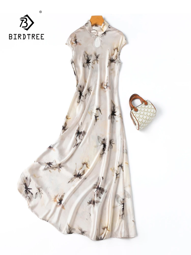 

BirdTree, 93%Real Silk Elegant Dresses, Women Sleeveless Ink Printed, Temperament Commute Cheongsam Dress, 2024 Summer D44013QC