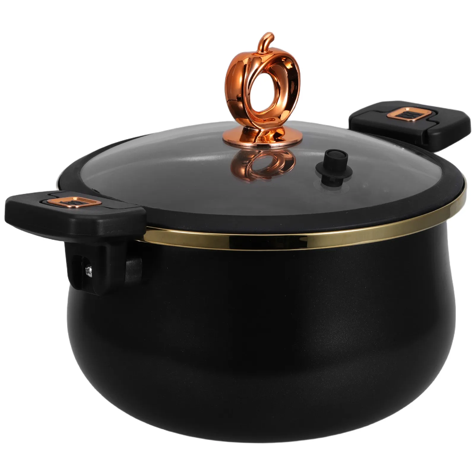 Non Stick Micro Pressure Cooker Enamel Stew Pot 5L Explosion Proof Lock Handles Heat Resistant Glass Lid Induction Gas Stove