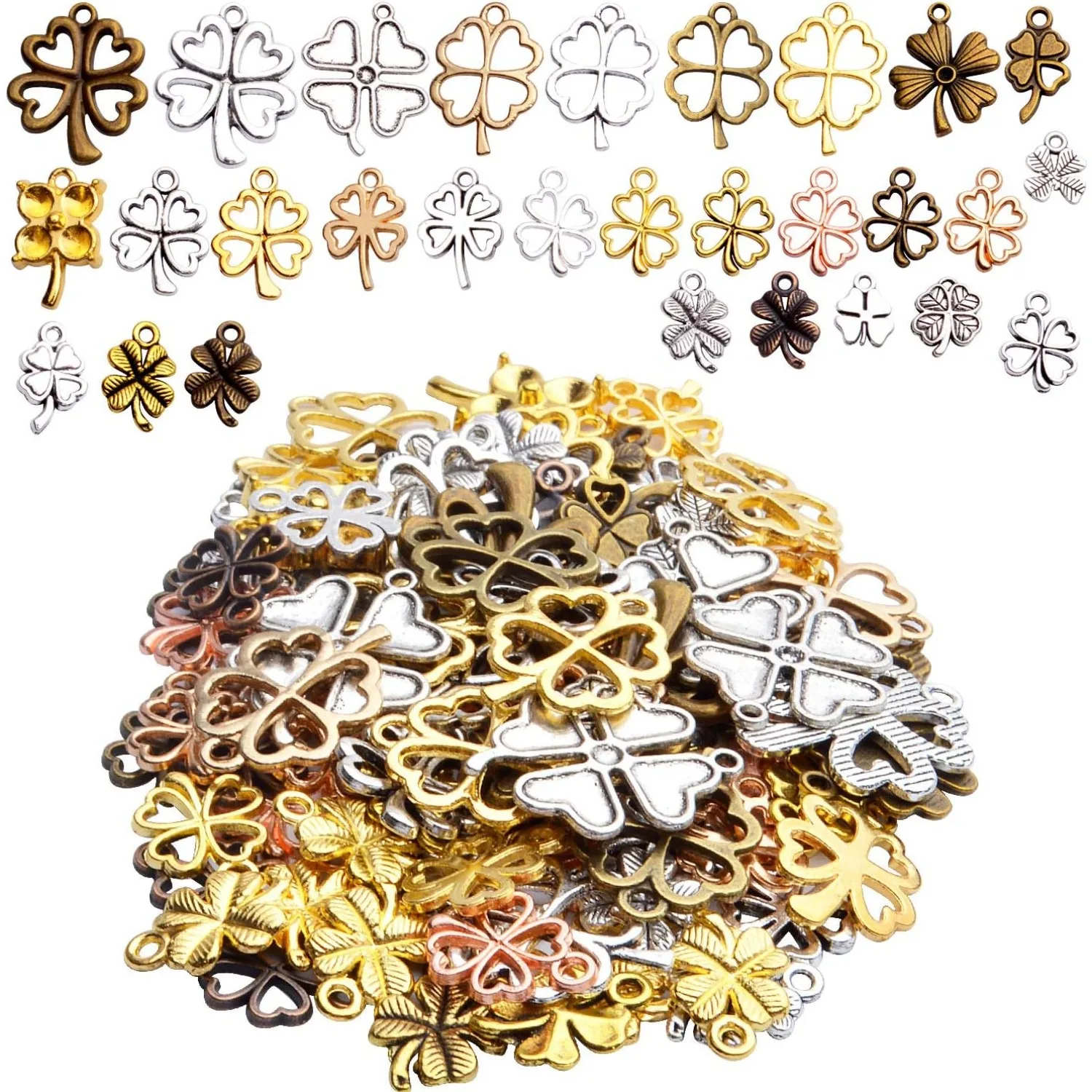 

Смешанные подвески в виде четырехлистного клевера, 100 грамм сплава, кулон Lucky Clover, принадлежности для рукоделия, ювелирные изделия для изготовления ожерелья, браслета своими руками