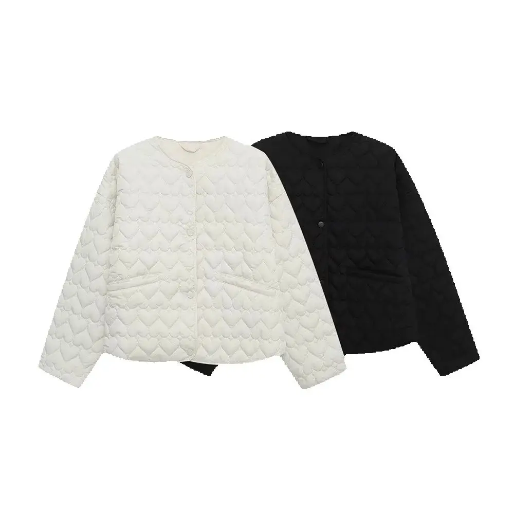 

Autumn New Product Women's Warm Long Sleeve Elastic Heart Quilted Cotton Jacket Short Coat