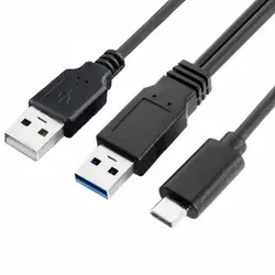 USB 3.0 Mobile Hard Drive Cable AM Male To Type-c Male Dual Y-shaped Data Transmission Cable Power Supply Up To 5Gbps