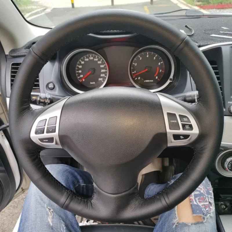 

Custom DIY Hand-stitched Black Microfiber Leather Car Steering Wheel Cover For Mitsubishi Lancer EX 10 Lancer X Outlander ASX
