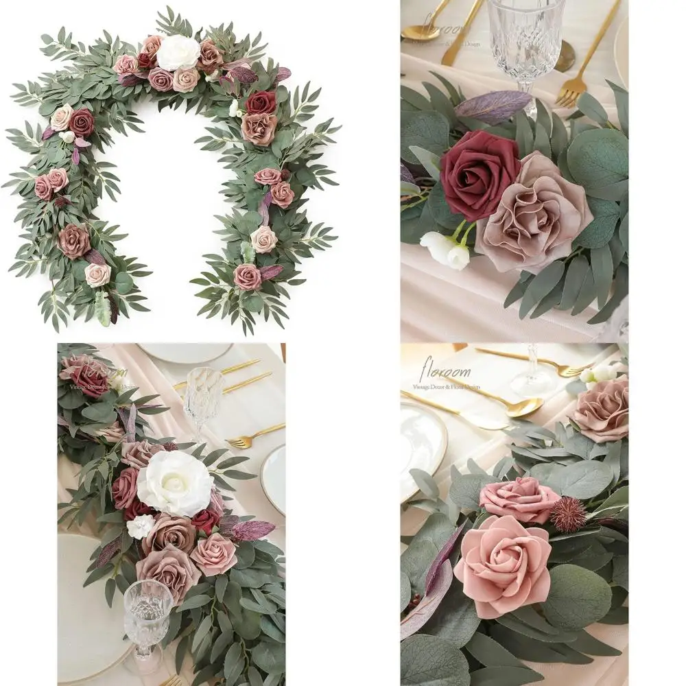 

Искусственная гирлянда из эвкалипта длиной 6 футов с цветами и зеленью, идеально подходит для свадебных композиций, украшений для вечеринок, в цвете пыльно-розовый.