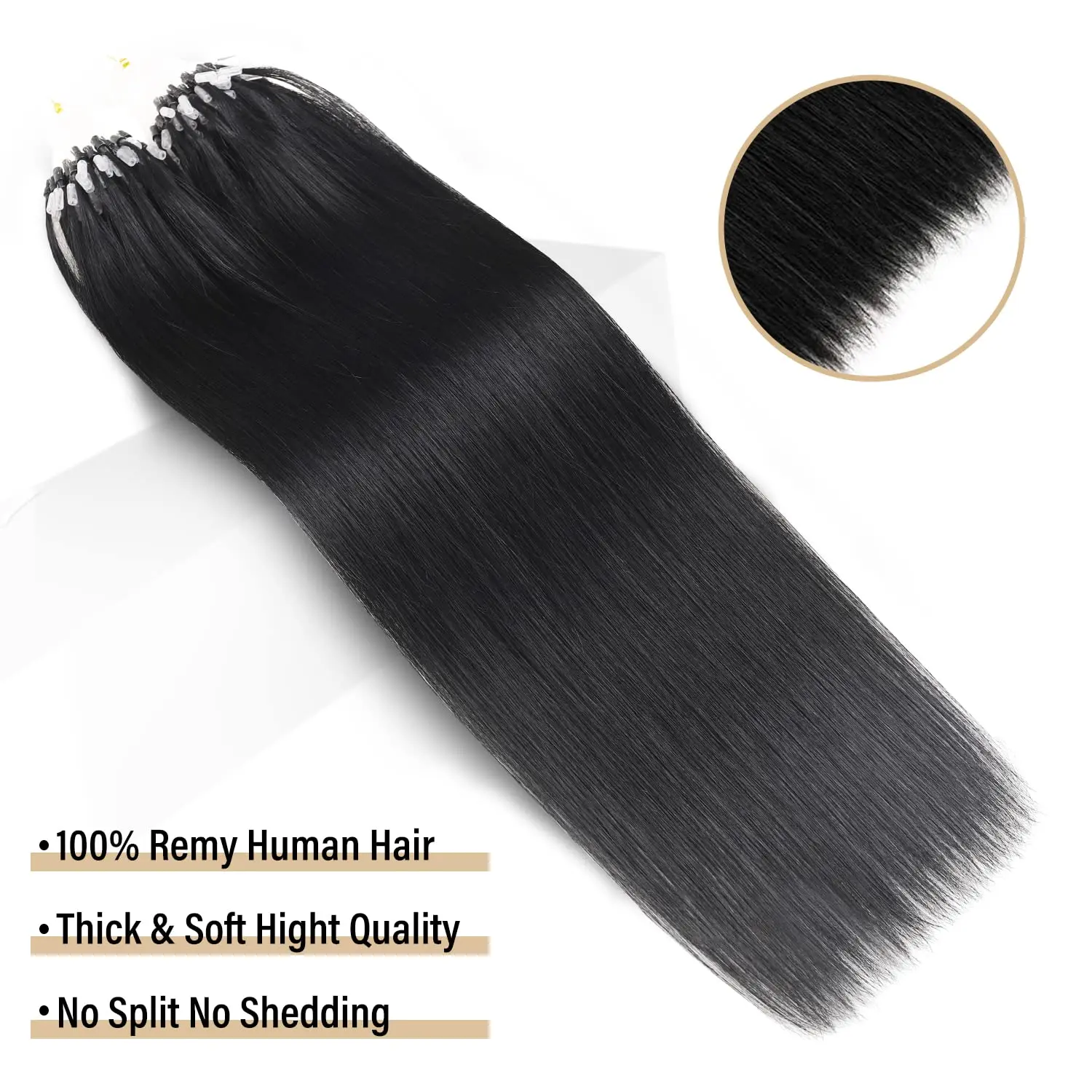 Extensiones de cabello humano liso con Micro bucle, línea de pescado, cabello humano Real, extensiones de cabello brasileño Natural, alta calidad 2