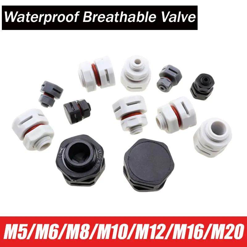 M5 M6 M8 Waterproof Respirator Threaded M10 M12 M16 M20 LED Outdoor Lighting Exhaust Valve Plastic Waterproof Breathable Valve