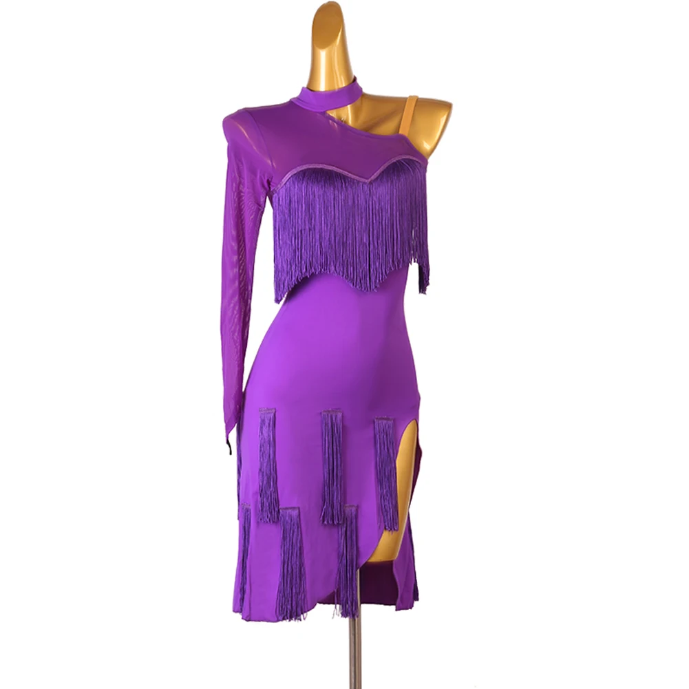

Latin Dance Dress Woman Practice Clothes Dancewear Skirt New Piece Dresses Line Clothing Women Suit Competition Costume Purple
