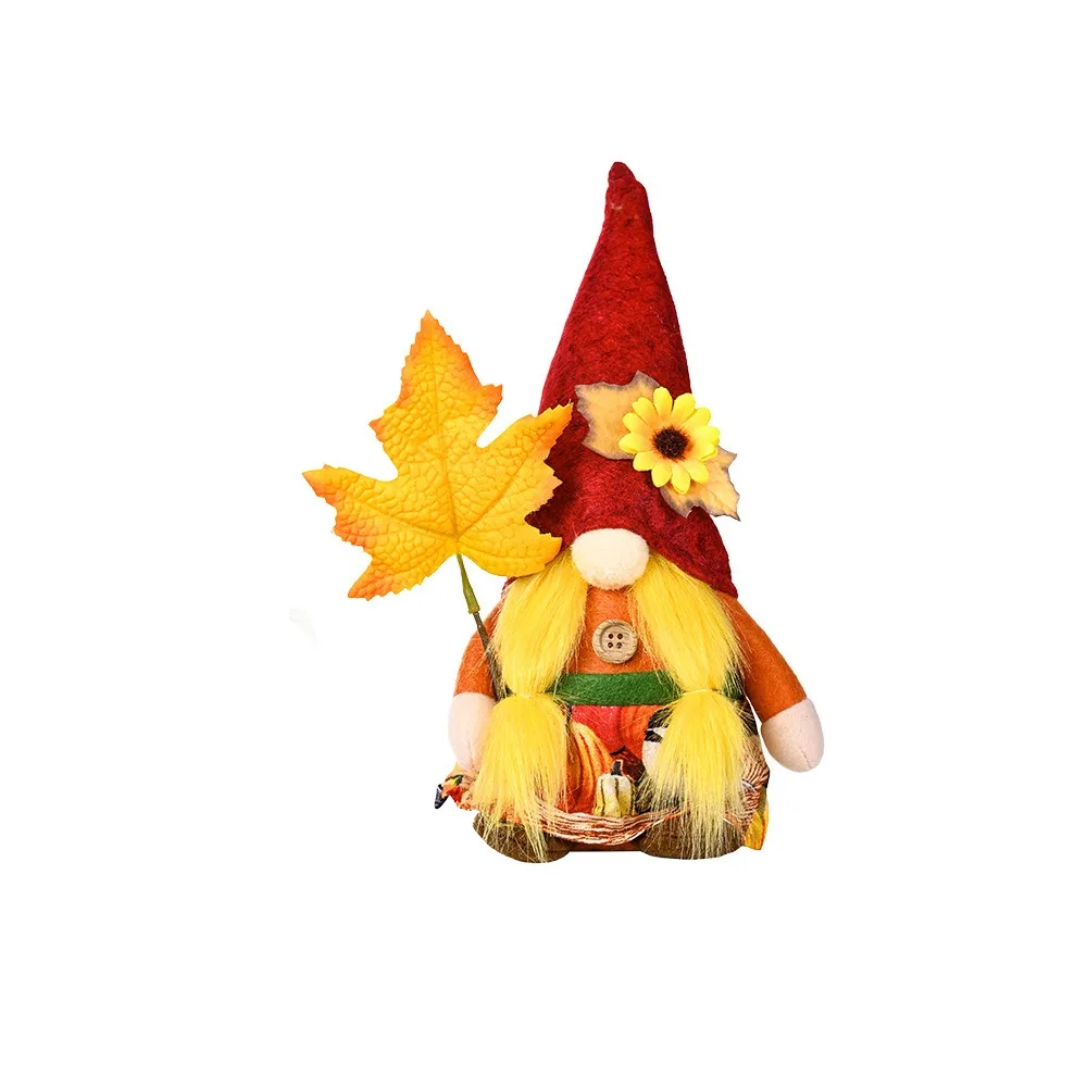 

Creative Maple Leaf Rudolf Doll Ornament Funny Unique Harvest Festival Dwarf Doll Cute Handmade Faceless Doll Ornament Toy