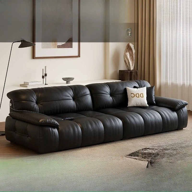 

Italian minimalist cloud sofa leather small apartment living room straight row full green leather sofa modern new furniture