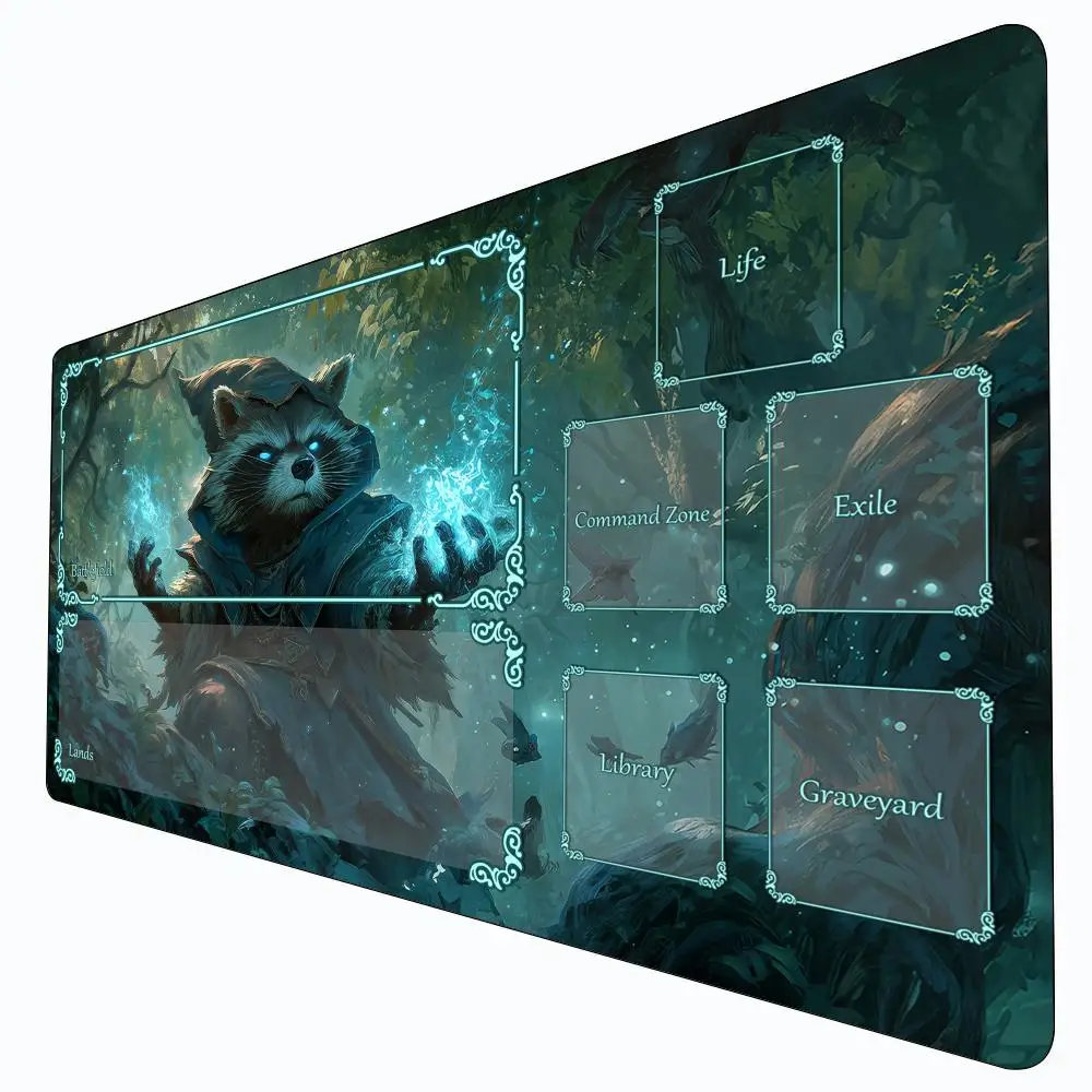 

Forest Guardian Raccoon Magic Playmat Card Battle Gaming Mat with zone mtg playmat 60X35cm desk mat suitable for game gathering
