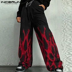 INCERUN 2024 American Style Trousers Stylish Men Funny Printed Mesh Pattern Long Pants Leisure Streetwear Straight Leg Pantalons