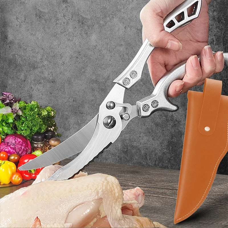 Kitchen Scissors Chicken Bone Kitchen Shears,Duck Fish Cutter 4Cr Stainless Steel Fish Scissors Scale Clean Cook Scissors Knife