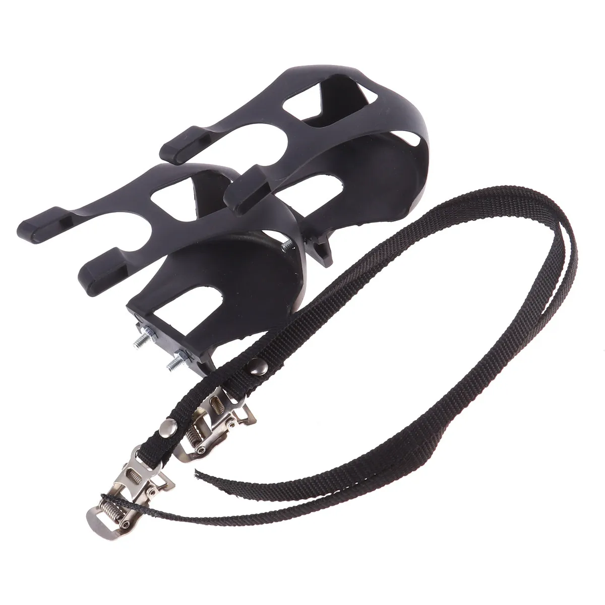 

2Pcs Bike Toe Clips Plastic Anti-Slip Adjustable Straps for Pedal Cycling Road Mountain Bike Safety Foot Support Black