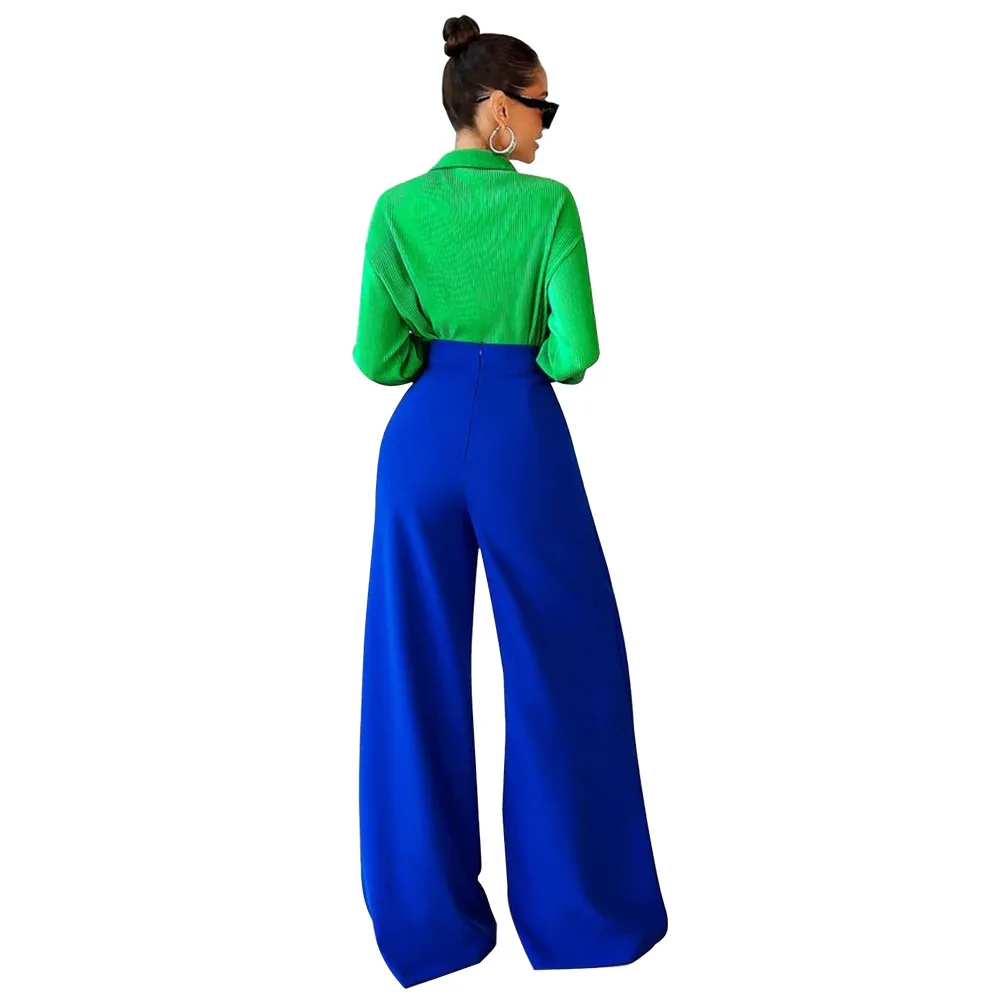 Autumn Winter Solid Color Casual Wide Leg Pants Women Asymmetric  Casual High Waisted Wide Leg Pants Floor Length for Women