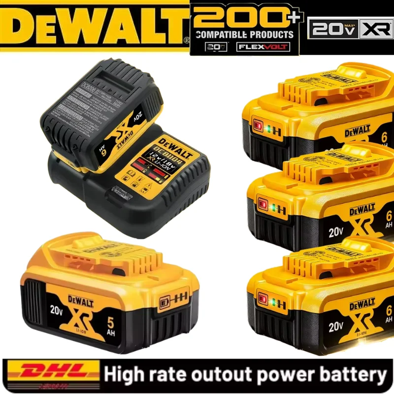 Batería Dewalt 20V 100% genuina, batería de iones de litio recargable de 5AH 6AH, batería de repuesto de herramienta eléctrica Dewalt DCB200