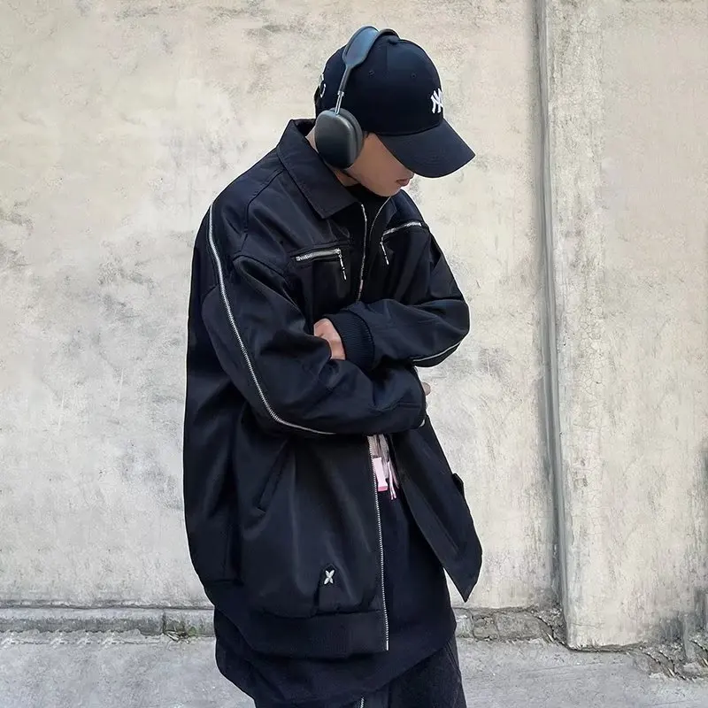 

Sli Casual Long Sve Collared Jaet for Men Autumn Winter Large Size Trendy Hong Kong Sle Streetwear Faionable Jaet