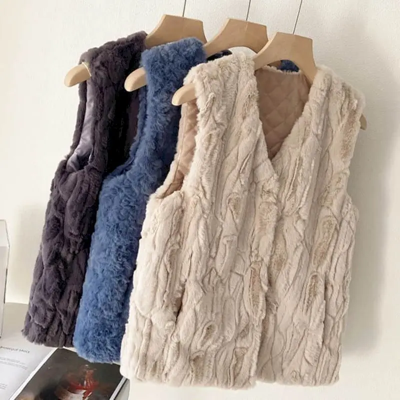 Fleece Waistcoats for Women Plush Vests O-neck Casual Sleeveless Cardigans Oversize Winter Korean Style Jackets Loose Women Tops