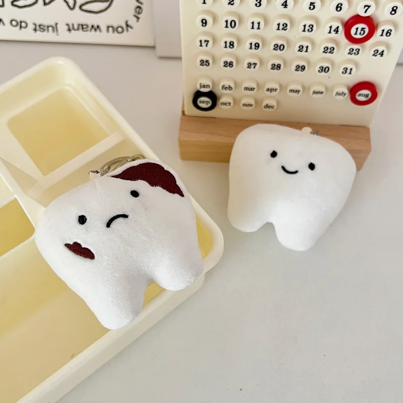 Cute Tooth Plush Toys Creative Smile Teeth Doll with Keychain Bag Little Pendant Gift For Kids Children